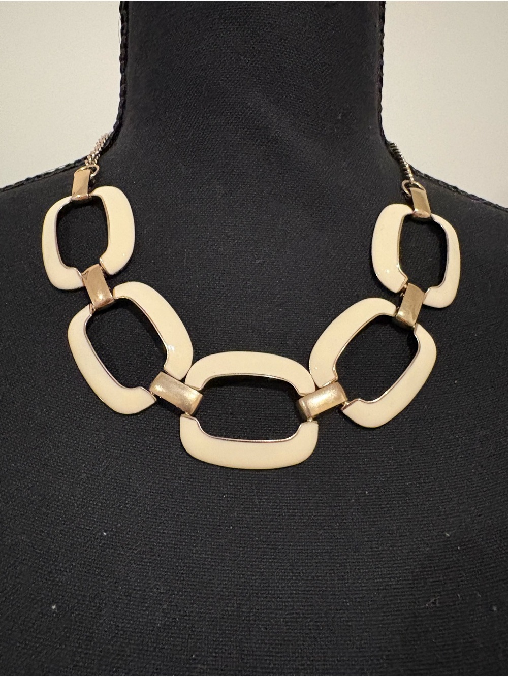Gold Link Statement Necklace with Cream Enamel Accents